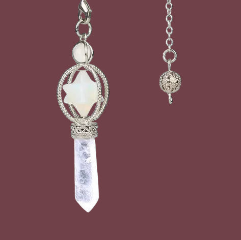 Pendule en opale synthétique – pierre d’harmonie et d’intuition – outil énergétique inspiré du Merkaba – Aura Cristal