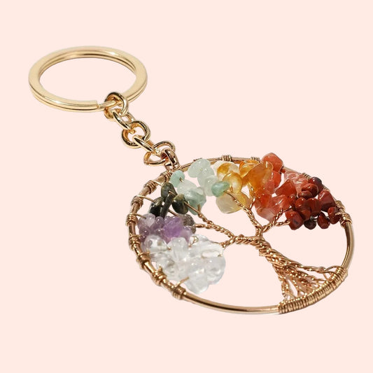 Porte-clés Arbre de Vie doré – symbole de vitalité, d’harmonie et de croissance spirituelle – Aura Cristal