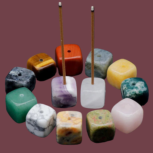 Ensemble de porte-encens en pierres naturelles multicolores – jaspe, quartz, améthyste, aventurine, œil de tigre – accessoires spirituels pour la purification et la méditation – Aura Cristal