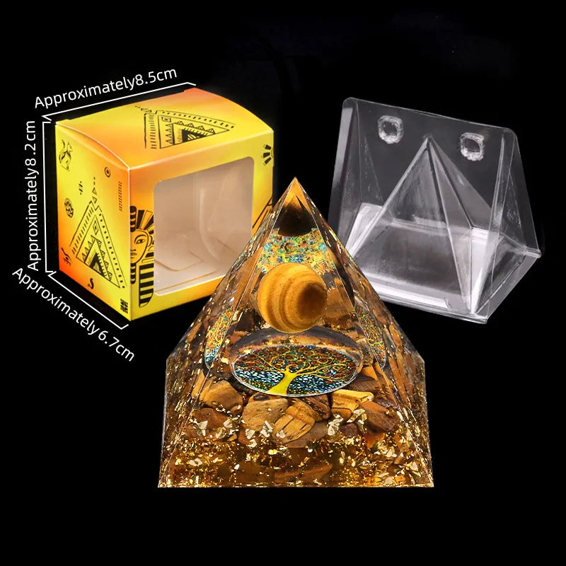 Boîte cadeau 8.5x6.7cm Aura pour pyramide orgonite – emballage pour pyramide avec pierre naturelle et boule centrale – Aura Cristal